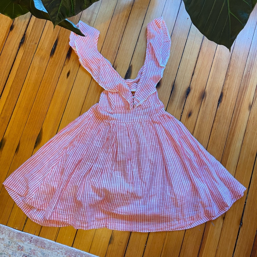 Striped Pink Ruffle Free People Mini Dress